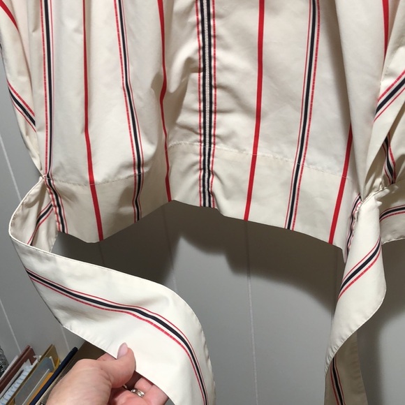 Phillip Lim stripe cream and red cap sleeve mock neck tie waist zipper neck L - Picture 5 of 9